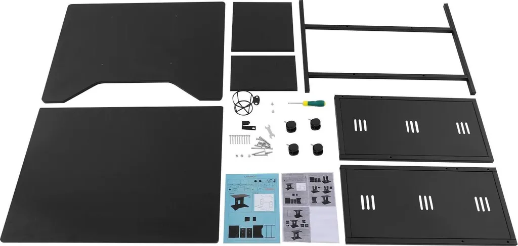 Poste de travail compact noir sur roulettes avec structure métal et U - 10