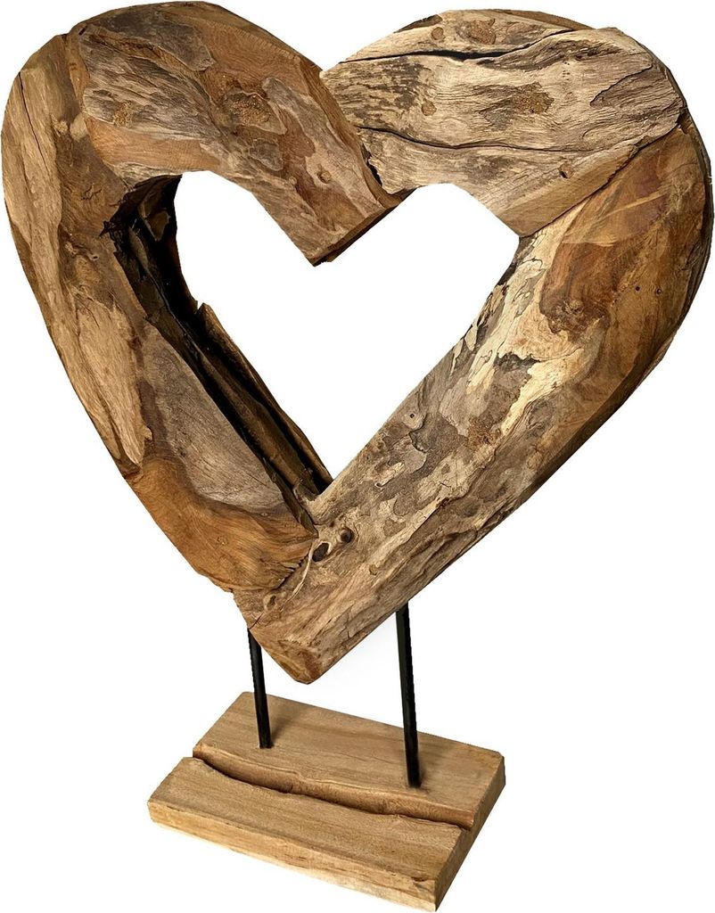 Herz-Skulptur auf Ständer - Teakholz - 47x37 cm hoch - Produktbild 