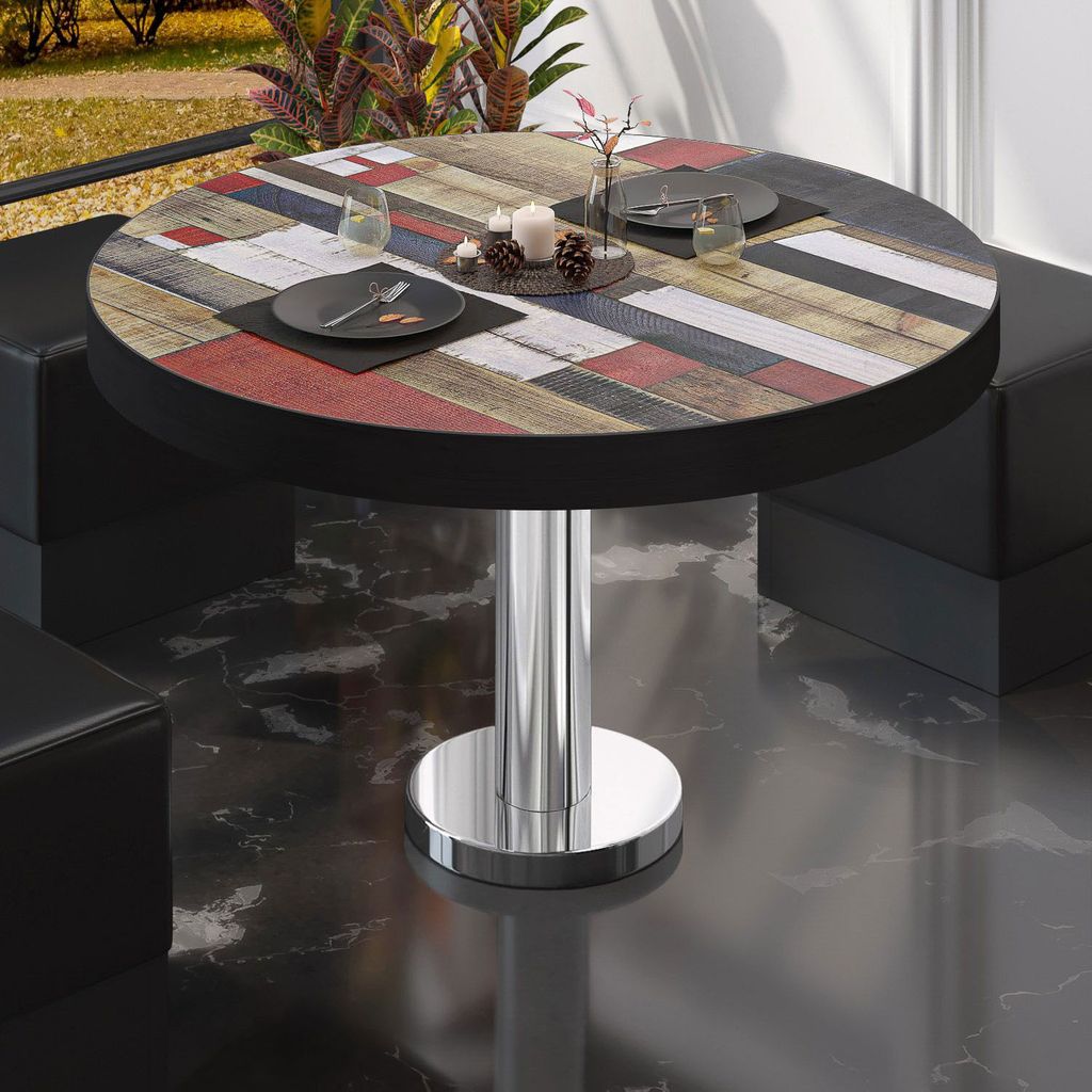 BML | Bistro Loungetisch | Ø:H 60 x 41 cm | Vintage Bunt / Edelstahl | Bistro Loungetisch Gastro Tisch
