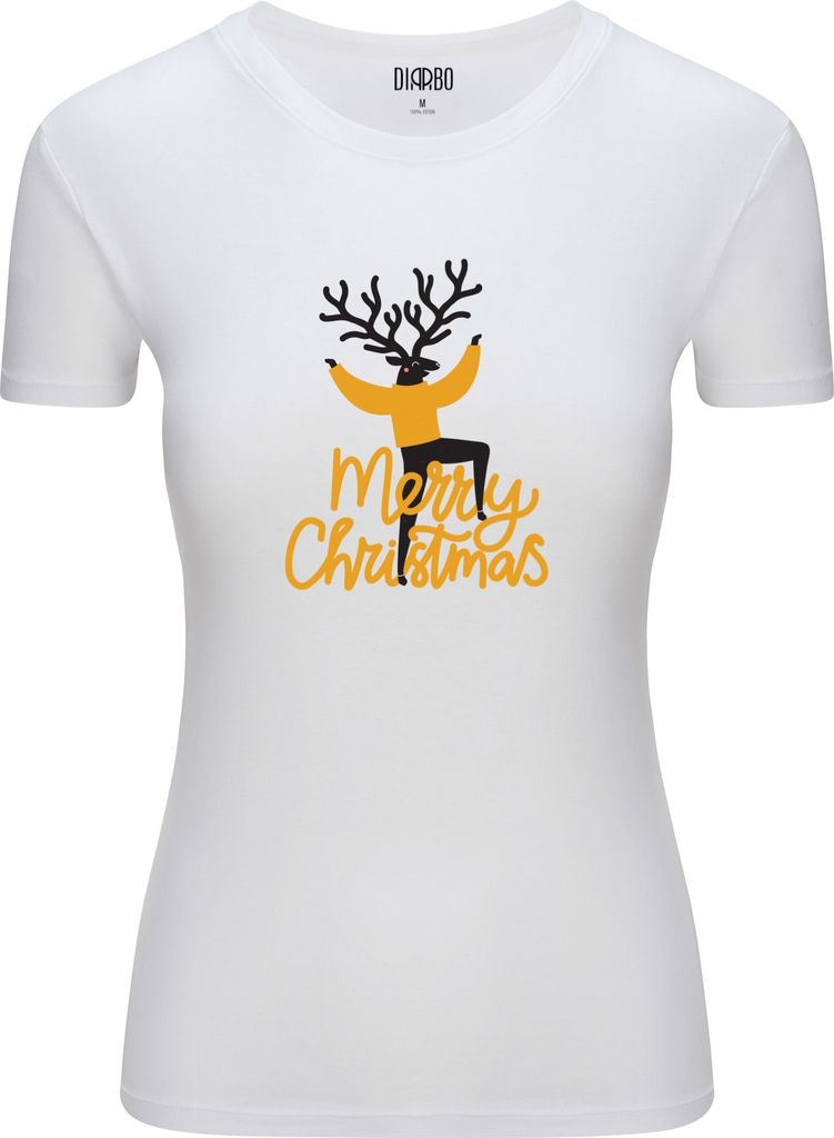 Diarbo Damen Weihnachts-T-Shirt Weihnachtsgeschenk Weihnachtshirsch Weiß Gr.S