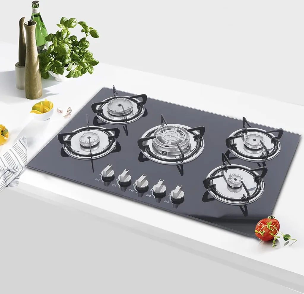 Plaque de cuisson gaz 5 feux, table encastrable large format 77 cm