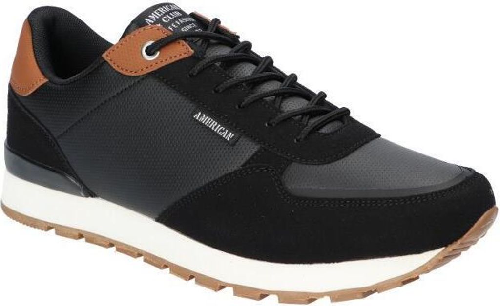 AMERICAN CLUB, FH73, Herren-Sportschuhe, intelligente MEMORY FOAM SYSTEM-Innensohle, leichte, solide, Casual-Schuhe, Sneakers, Schnürung, Schwarz 43