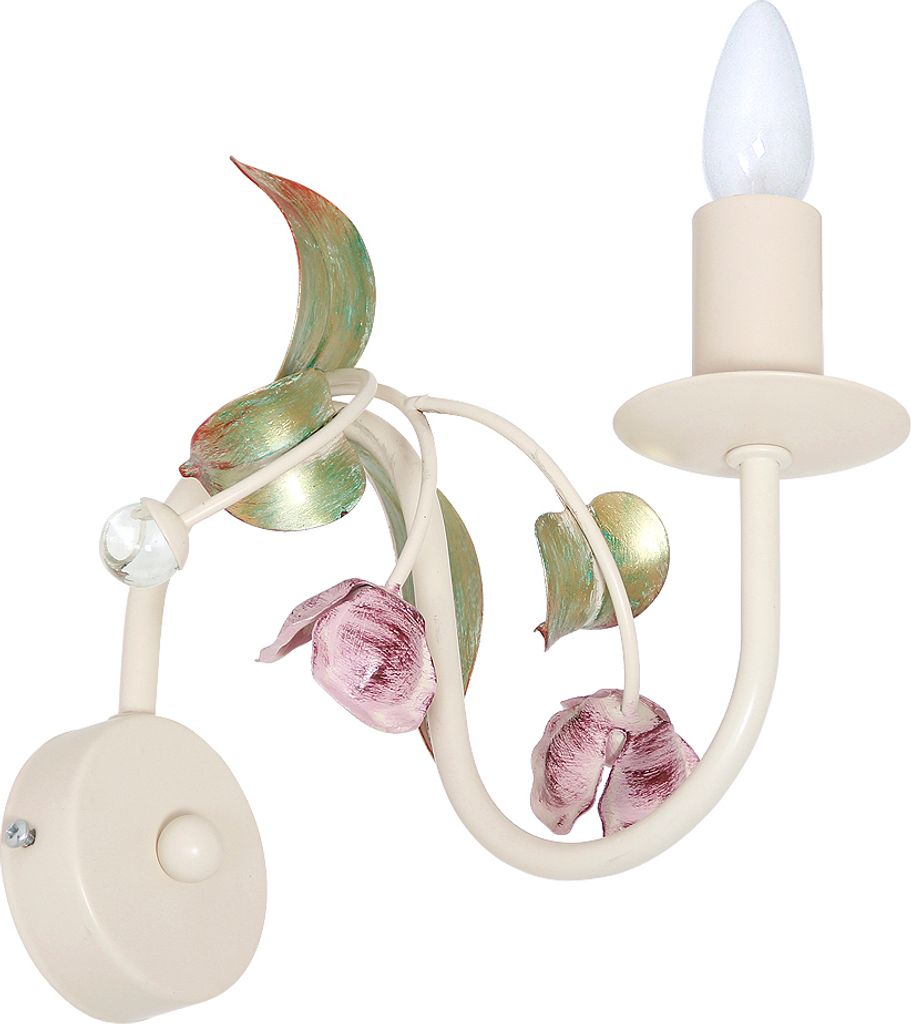 Wandlampe Floral "Rose" Weiß Rosa Metall Glas Wandleuchte Wohnzimmer Schlafzimmer Flur