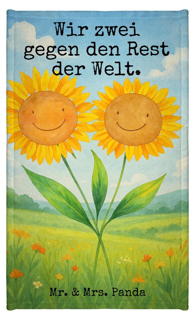 Mr. & Mrs. Panda Handtuch Blume Sonnenblume Design - Weiß - Geschenk, Klein, Freundin, Gäste-WC, Best Friends, Garten, Gästehandtuch 30x50, Frot...