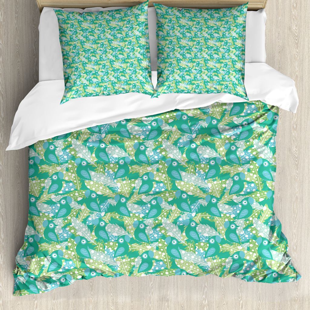 ABAKUHAUS Tropisch Bettbezug Set für Einzelbetten, Papageien und punktierte Feder, Milbensicher Allergiker geeignet mit Kissenbezug, 200 cm x 200 ...