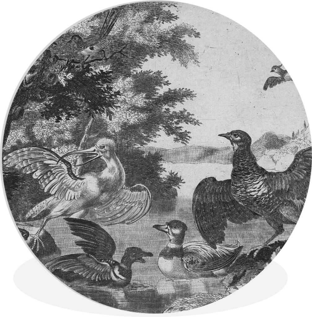 MuchoWow Rundes Wandbild - Runde Bilder Wasservögel und ein Hund - Melchior d'Hondecoeter Ø 30 cm Kreis Wanddekoration Kunststoff - Wandkreis -...