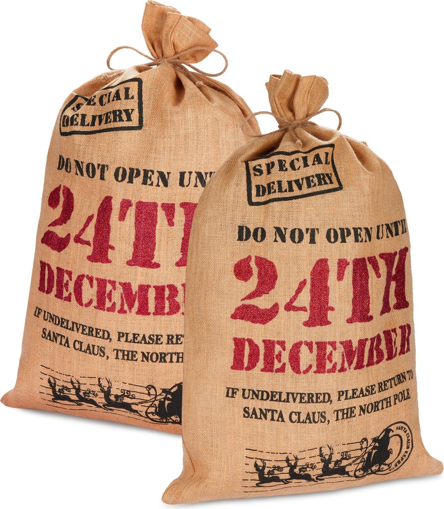 BRUBAKER Weihnachtssack "Do not open until 24th December" - 80 cm Geschenksack Weihnachten - Nikolaussack Jutebeutel Sack, 2 Stück
