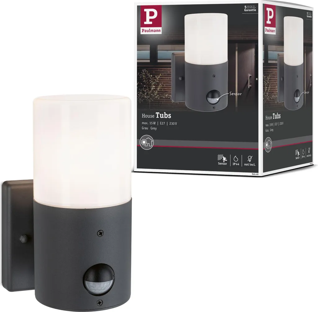 Applique Esterno Paulmann Tubs Sensore Movimento Crepuscolare IR E27