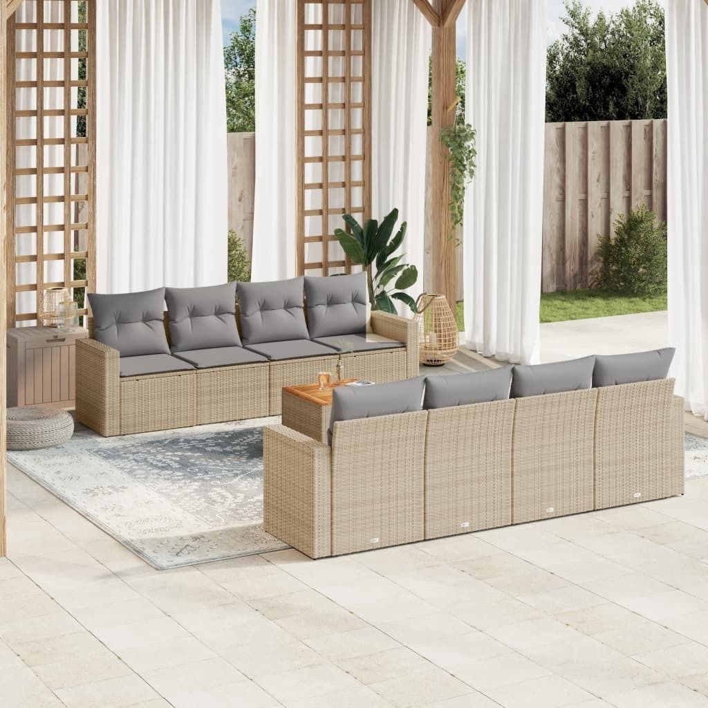 9-tlg. Garten-Sofagarnitur mit Kissen Beige Poly Rattan 3256374