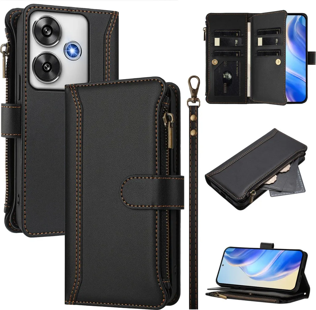 Custodia Wallet Xiaomi Redmi Turbo 3/Poco F6: Similpelle e Zip Nera