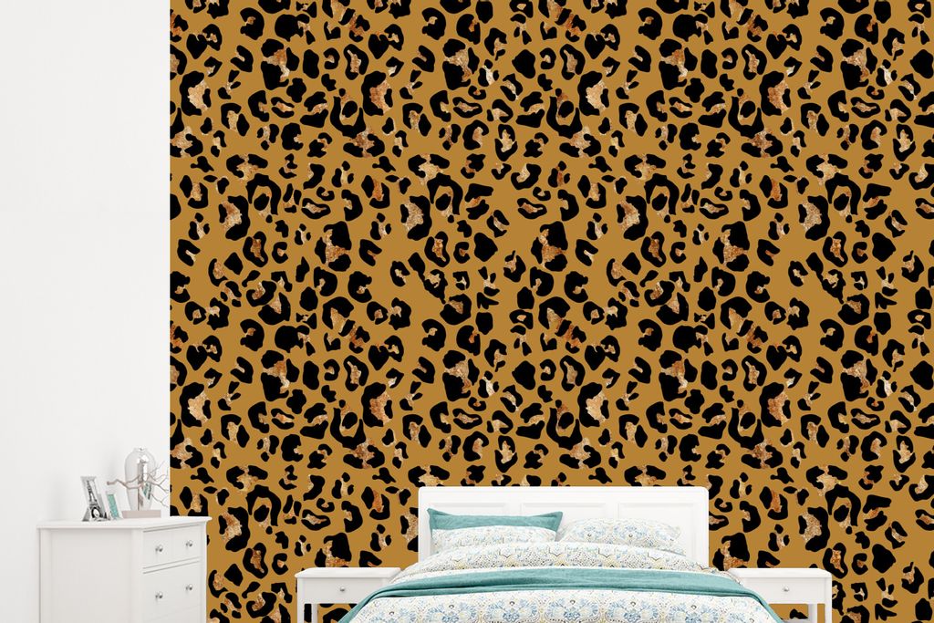 MuchoWow Fototapete für Wohnzimmer oder Schlafzimmer Wandtapete Vinyl Motivtapete Pantherdruck - Luxus - Muster - 245x220 cm - Gemustert