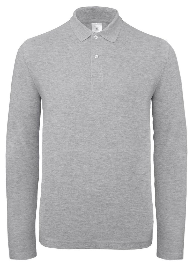 B&C - "ID.001" Poloshirt für Herren Langärmlig FK2972 (3XL) (Grau meliert)
