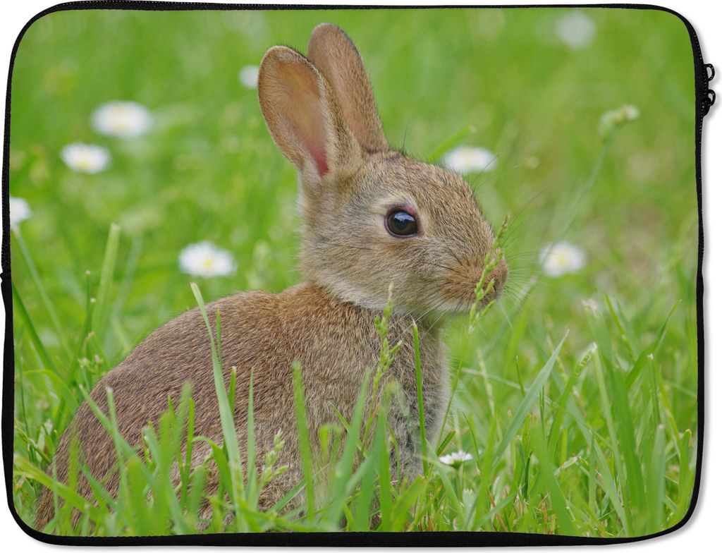 MuchoWow Laptop Hülle 15 Zoll Kaninchen - Blumen - Gras Laptoptasche - Laptoptasche - Sleeve - Rundum-Schutz