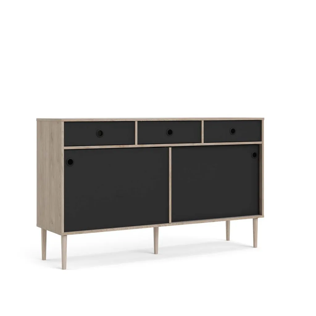 Buffet Penny gain de place : rangement optimal chêne Hickory et noir mat - 2