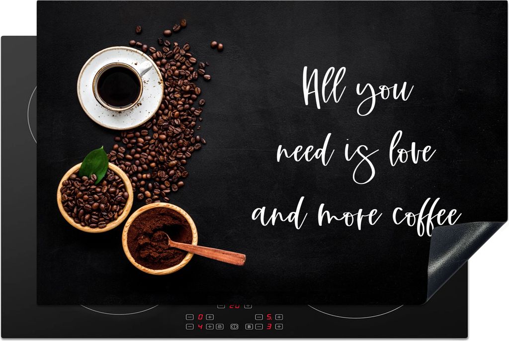 KitchenYeah Herdabdeckplatte Sprichwörter - Kaffee - Liebe - Zitate - Alles was du brauchst ist Liebe und mehr Kaffee , 80x52cm, Küche Deko, Gl...