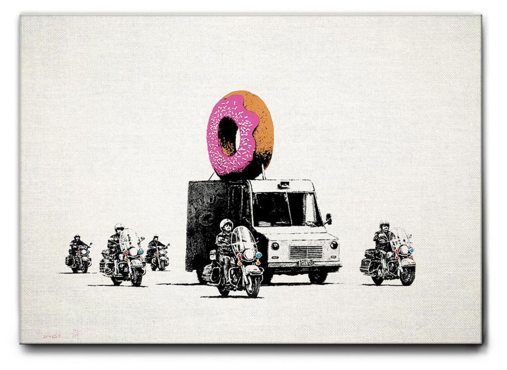 Giallobus - Erdbeer Donut - Banksy - 70L x 50B cm - Bild - Leinwand mit Standardrahmen