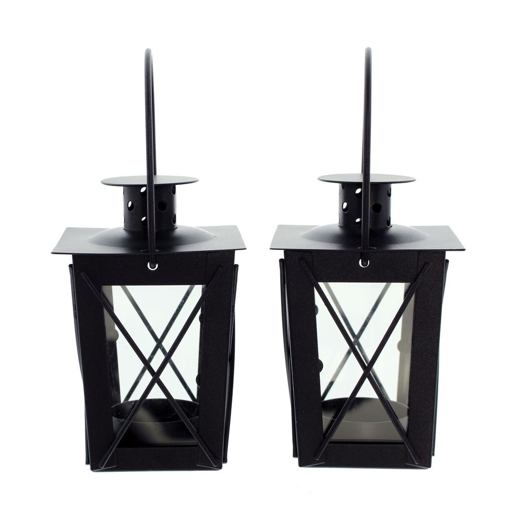 2x Mini Laterne Metall + Glas schwarz – Teelichthalter