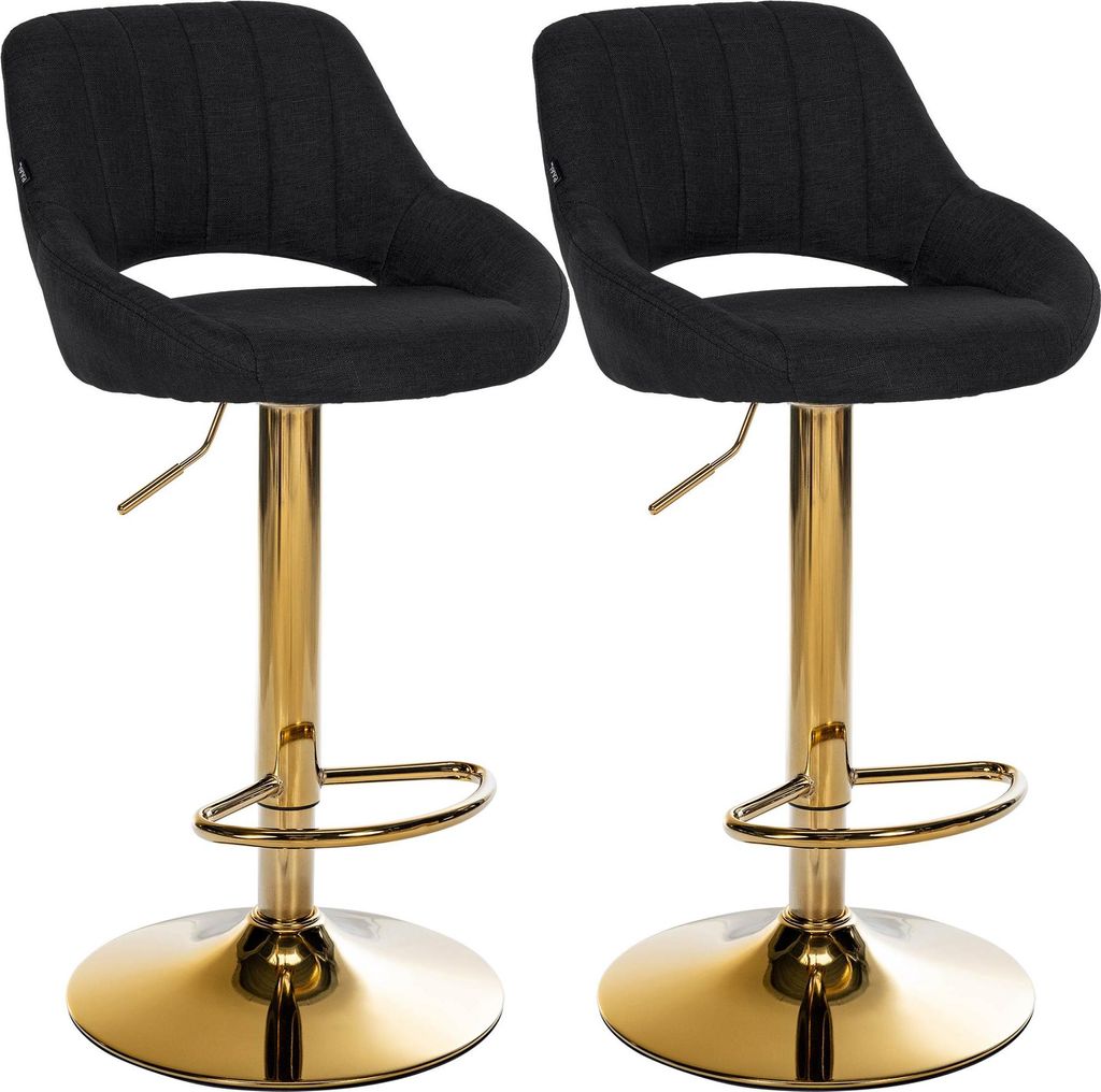 CLP 2er Set Barhocker Milet Stoffbezüge höhenverstellbar drehbar mit Rückenlehnen Farbe:schwarz;Material Gestell:Metall gold