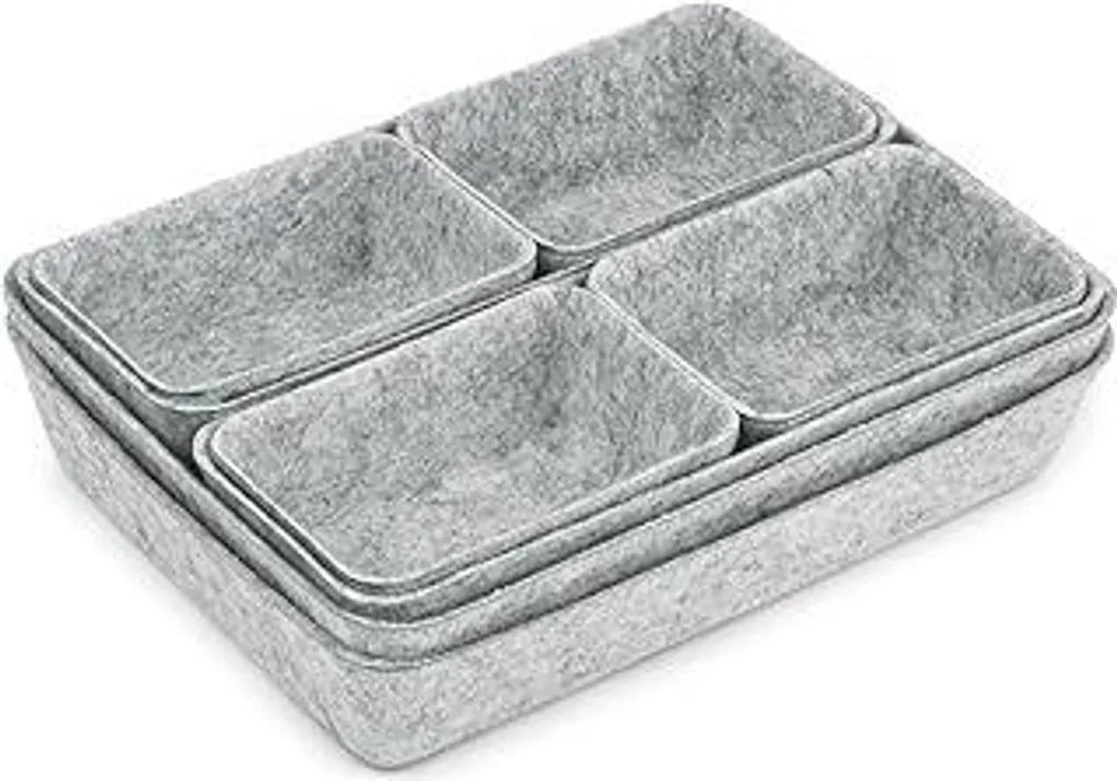 7 Pezzi Organizer Cassetti Feltro, Organizzatore Trucchi Impilabili, Contenitori Divisori Cassetto, Organizzatori Separatori per Ufficio, Bagno, Scrivania, Armadio, Cancelleria (Grigio Chiaro