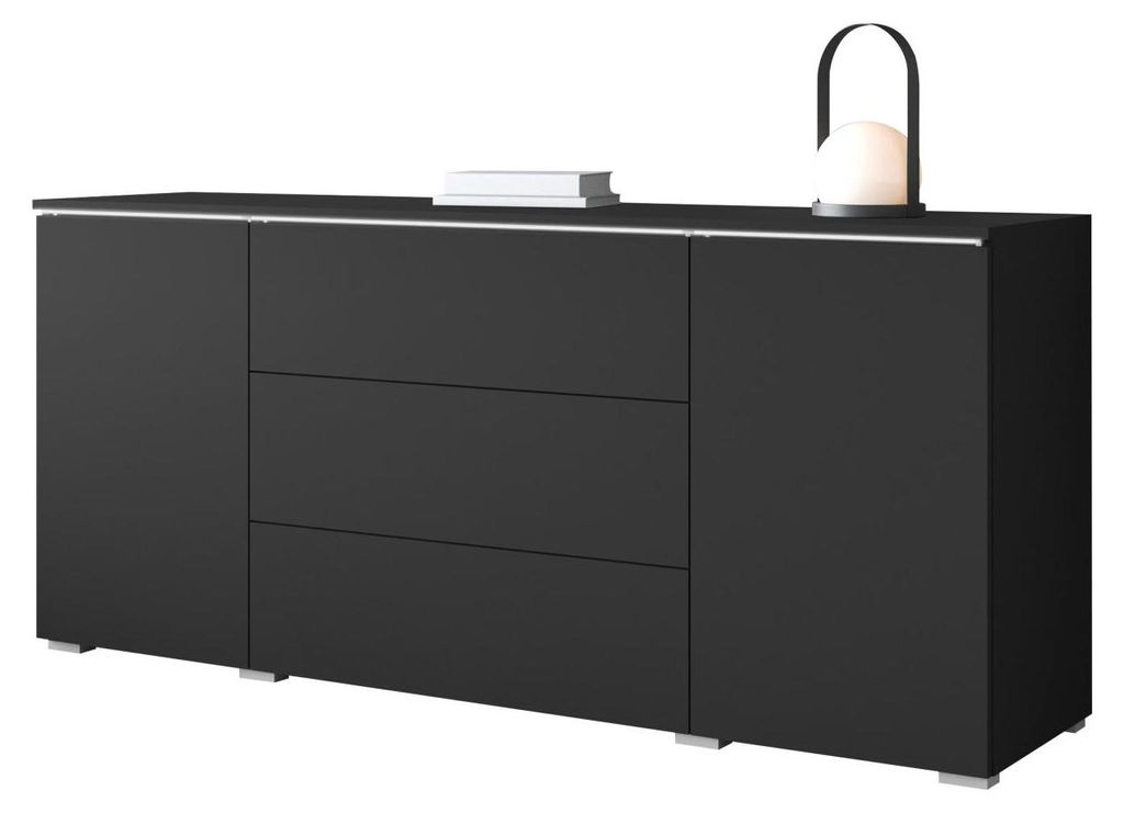 MIRJAN24 Kommode Vera, Griffloses Öffnungssystem, Sideboard, Stilvoll Highboard Schrank (Farbe: Schwarzer Graphit, mit weißer LED Beleuchtung)