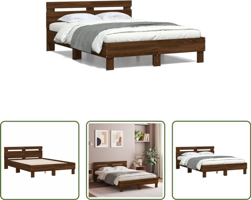 The Living Store Bettgestell mit Kopfteil Braun Eichen-Optik 120x190 cm