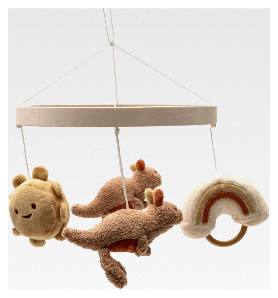 Mobile Baby – Kangaroots – Holzring mit Stofffiguren – Kängurus, Sonne & Regenbogen – Baby-Mobile für Babybett & Laufgitter – Beruhigen...