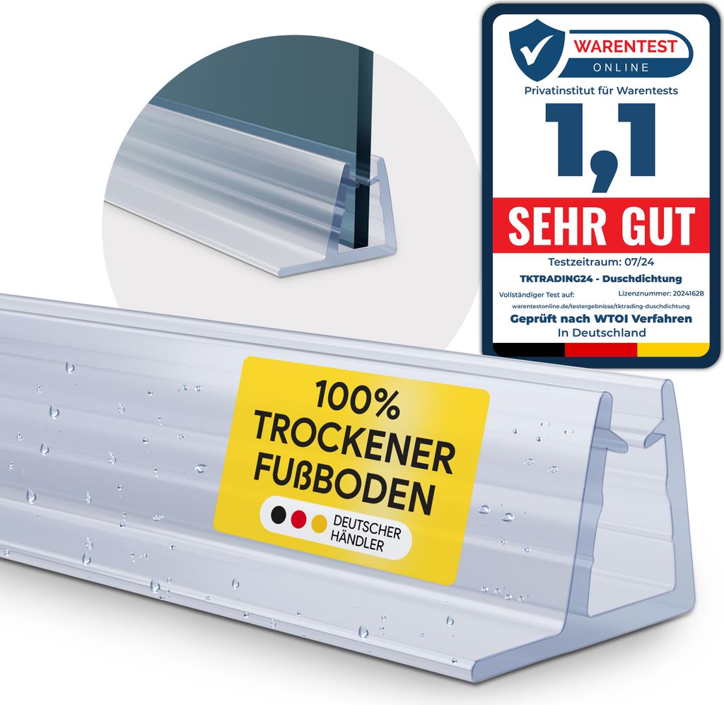 Duschdichtung PVC Ersatzdichtung TYP-4 200cm Glasstärke 8mm Gummilippe 28mm