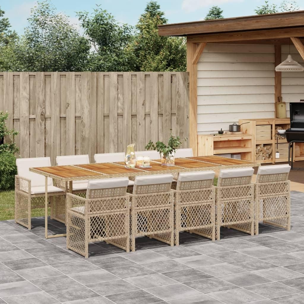 Maison Exclusive - 11-tlg. Garten-Essgruppe mit Kissen Beige Poly Rattan