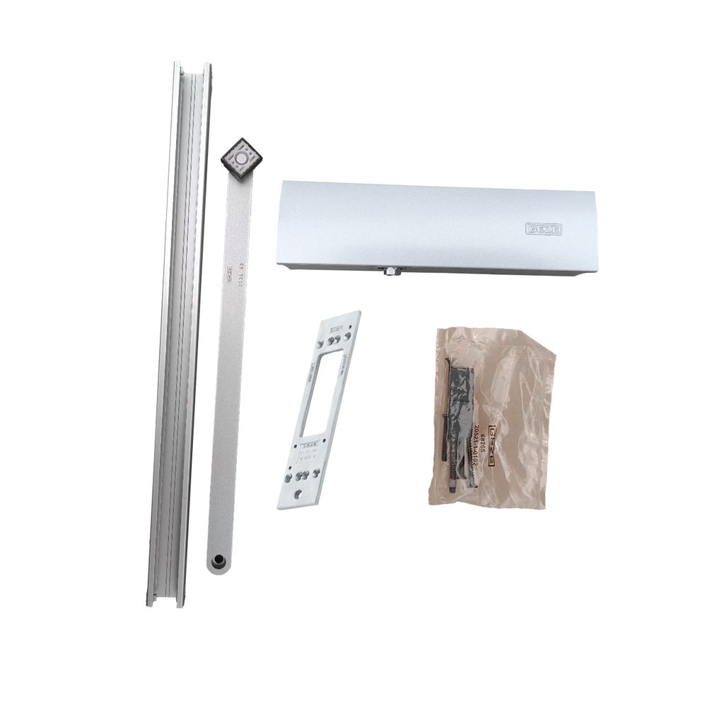 GEZE TS 3000 V – Türschließer + Gleitschiene + Montageplatte, silber