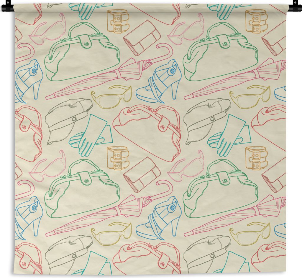 MuchoWow Wandteppich Wandbehang Pastell - Tasche - Kleidung - Schnittmuster 150x150 cm Tapisserie Dekoration Wandtuch - Wohnaccessoires - Modernes