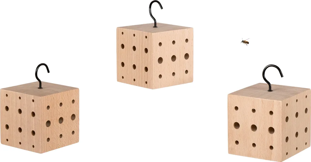 Nichoir insectes bois de hêtre avec 126 trous, hôtel abeilles design noir