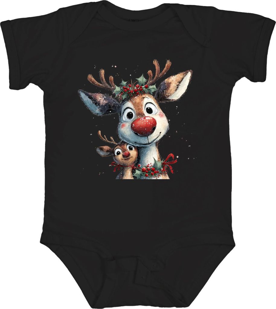 Rudolph Rentier rote Nase Weihnachten niedlich Familie Geschenk Unisex Baby Body, Schwarz, 12/18
