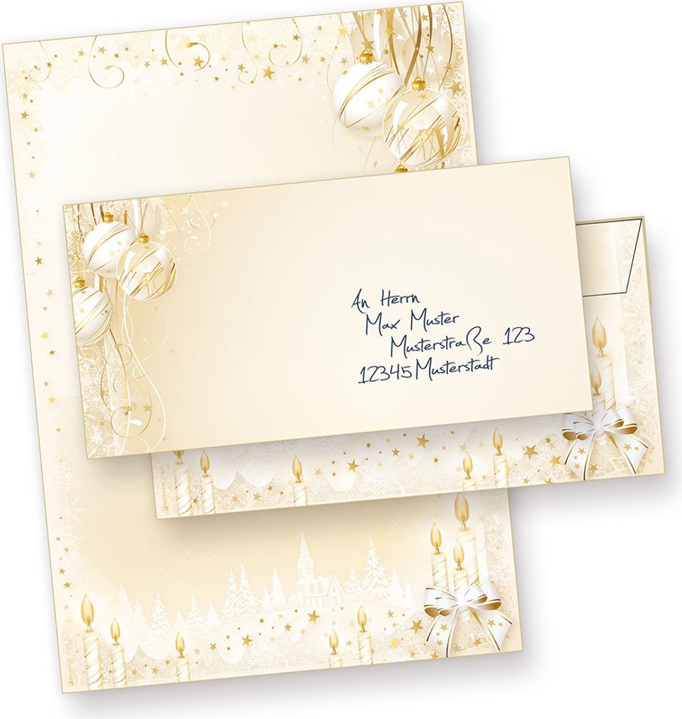 Weihnachtsbriefpapier Weihnachtsmärchen Set (25 Sets ohne Fenster) weihnachtliches Papier A4 Briefpapier mit Umschläge