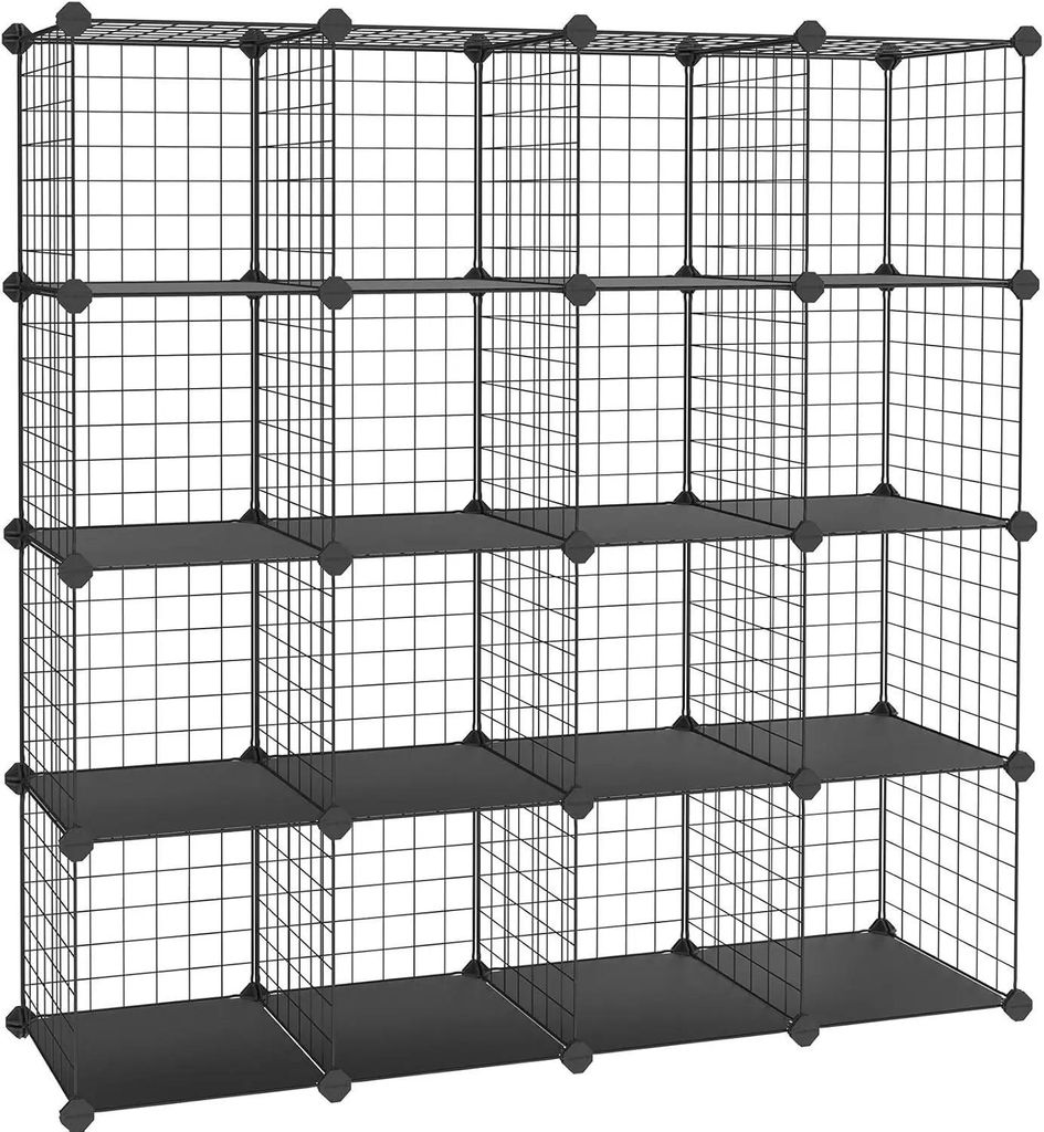 Schuhregal Würfelsystem - LPI44H - 16 Würfel - Modulares Aufbewahrungssystem - Freistehend - Platzsparend - Schwarz