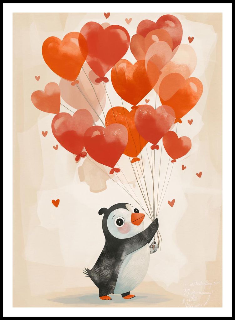 Plakat 67,5x95cm Pinguin mit Ballons