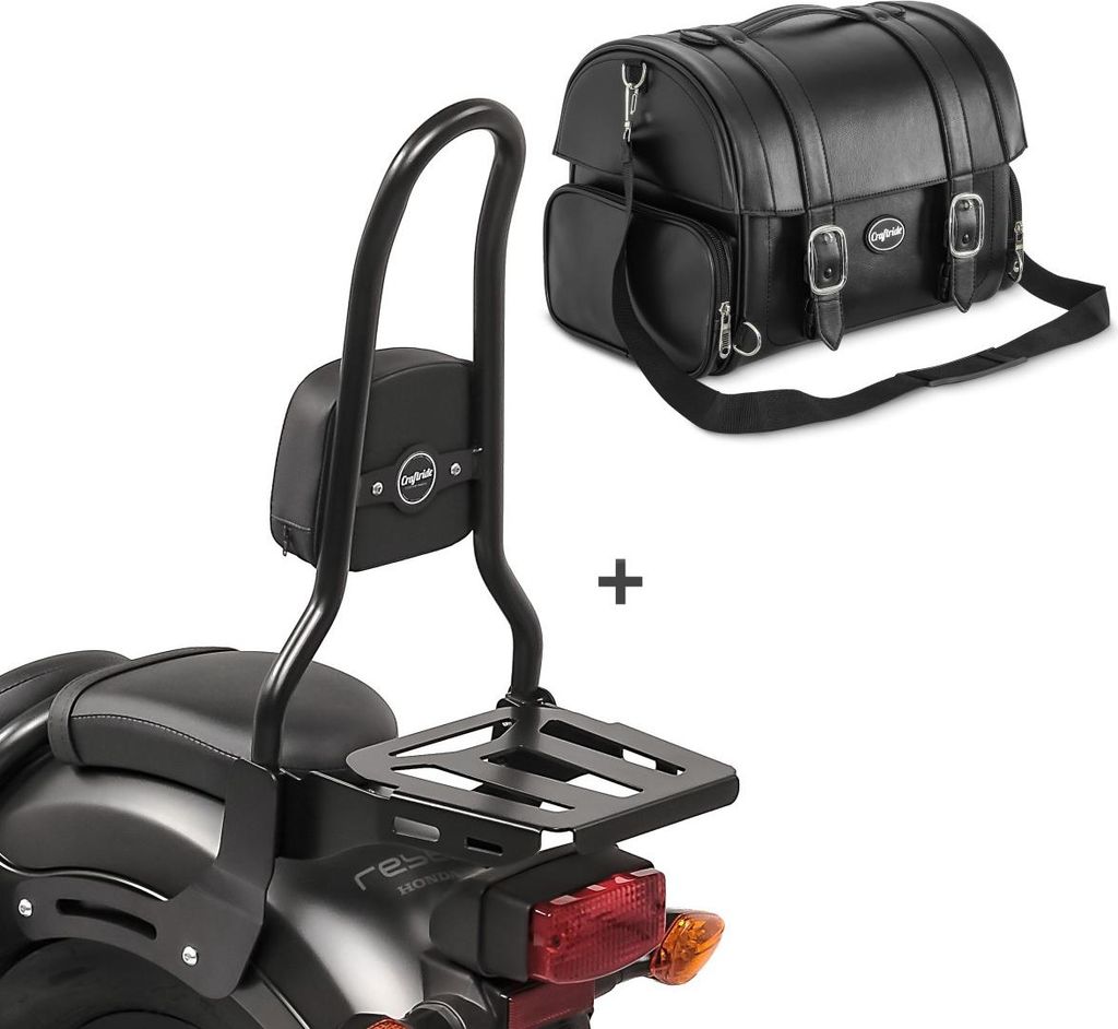 Sissybar L3 + Hecktasche FP für Honda Rebel 500 17-25 mit Gepäckträger