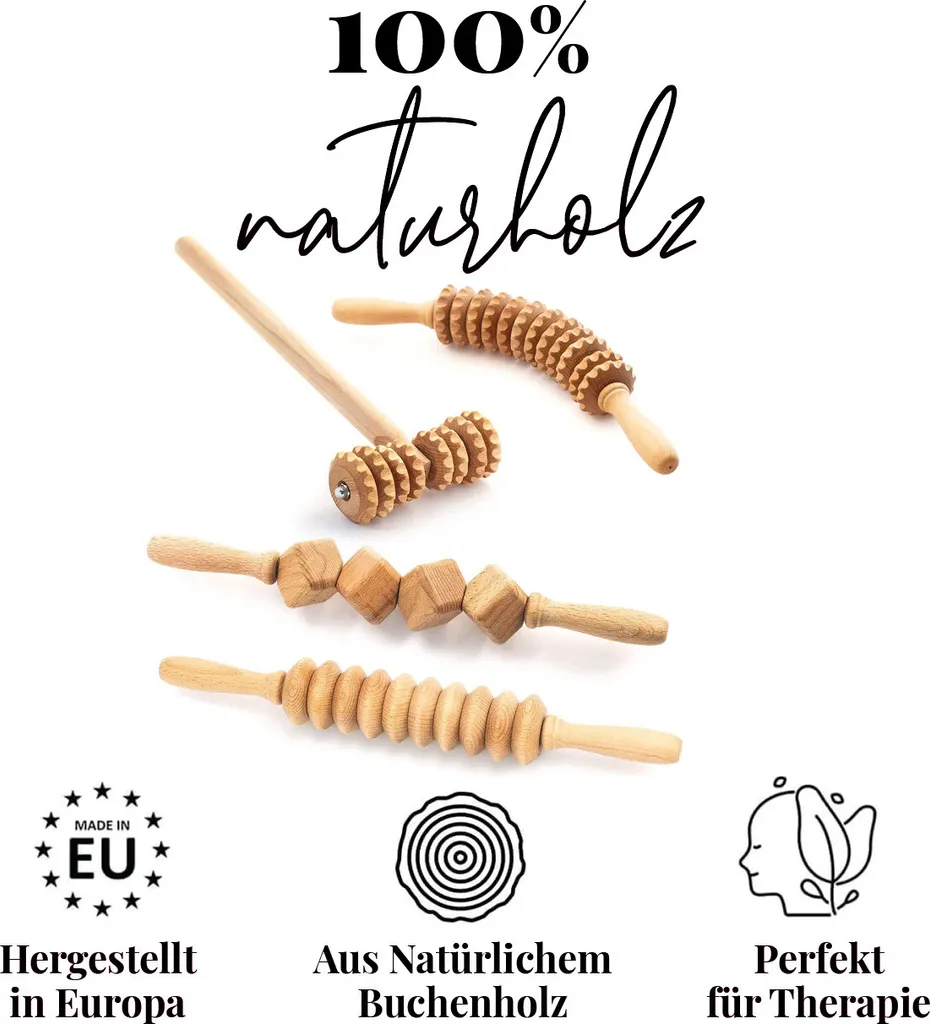 tuuli Maderotherapy Set Dispositivo di massaggio a rullo Cellulite Dispositivo di linfodrenaggio legno