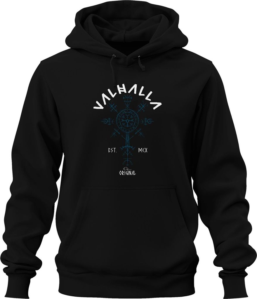 Valhalla Vegvisir Wikinger Nordische Runen Odin Runensymbol Uni Hoodie Kapuzenpullover, Schwarz, S