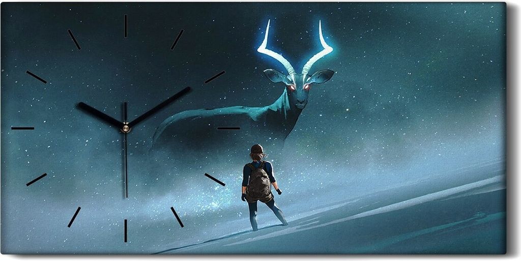 Wanduhr Uhr Wandbild Leinwand Geräuschlos 60x30 junge Frau und Impala Abstrakte - schwarze Hände