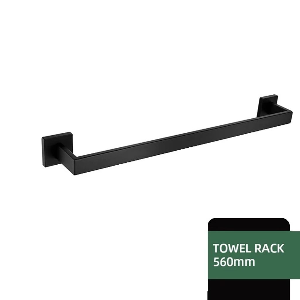 Badezimmer-Hardware-Set, matt-schwarze Oberfläche, Wandregal und Handtuchstange inklusive, Turm Kleiderbügel 56