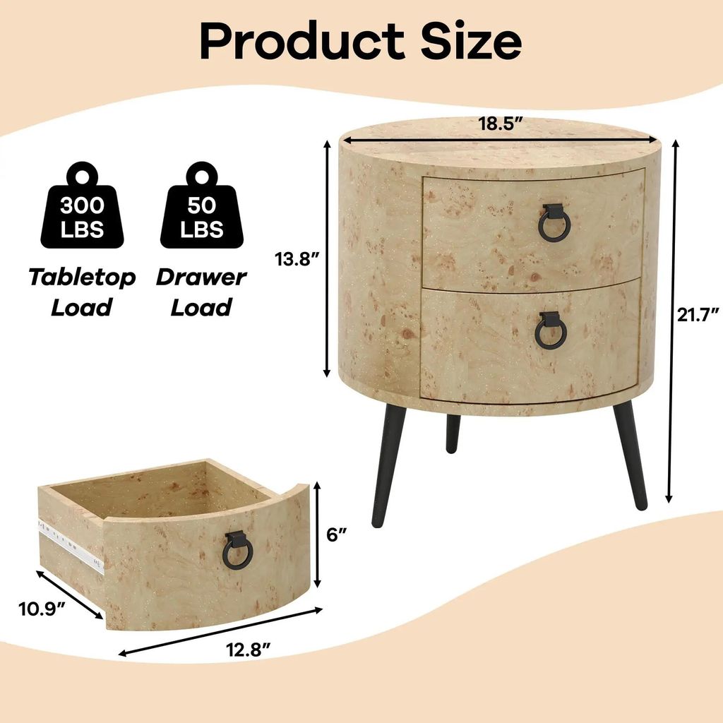 Nachttisch aus Holz - Nachtschrank/Beistelltisch - 2 Schubladen - Minimalistisch Modern - Zum Selbstaufbau - Ohne Rollen - Color 2
