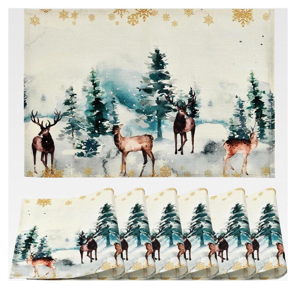 Kiefern Elch Schneeflocken Weihnachten Platzsets 6er Set, 32x45cm Winter Urlaub Tischsets Deko