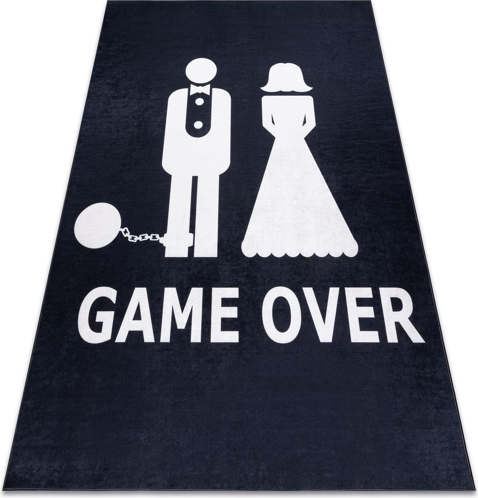 Waschbarer Teppich BAMBINO 2104 'Game over' Hochzeit, Junggesellenabschied, rutschfest - schwarz Schwarz 120x170 cm