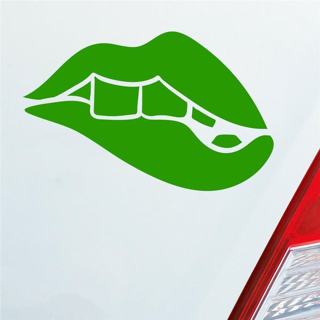 Auto Aufkleber Sexy Lippen Beißen Kussmund Erotisch Devot Shades 15x10 cm Hellgrün Sticker Heckscheibenaufkleber