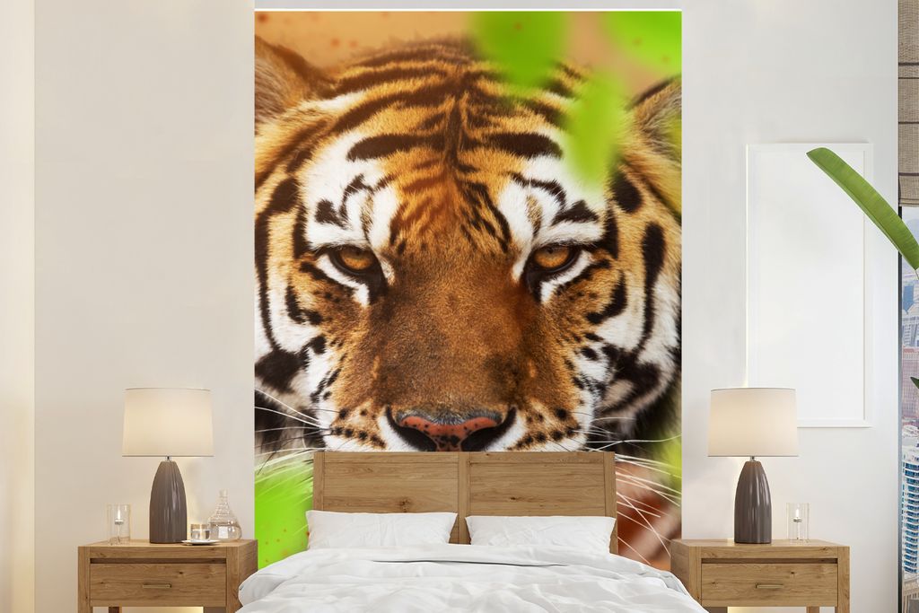 MuchoWow Fototapete für Wohnzimmer oder Schlafzimmer Wandtapete Vinyl Motivtapete Tiere - Tiger - Raubtiere - 170x260 cm - Wohnzimmertapete