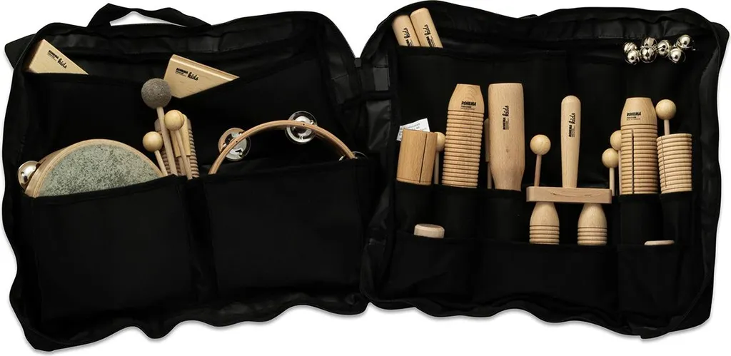Set de percussion scolaire en bois naturel pour 22 enfants avec sac
