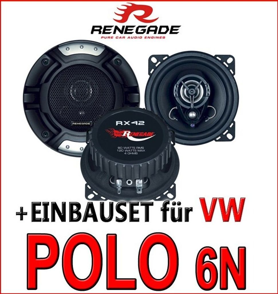 Renegade RX-42 - 10cm Koax-System Lautsprecher - Einbauset passend für VW Polo 6N - justSOUND