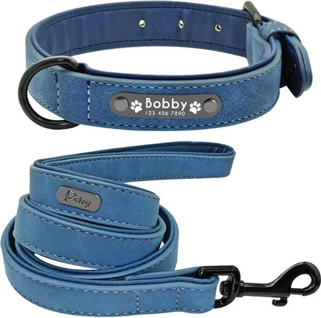 Collier Anti-Irritation Chien avec Gravure Nom et Coordonnées DBlue Set 2XL