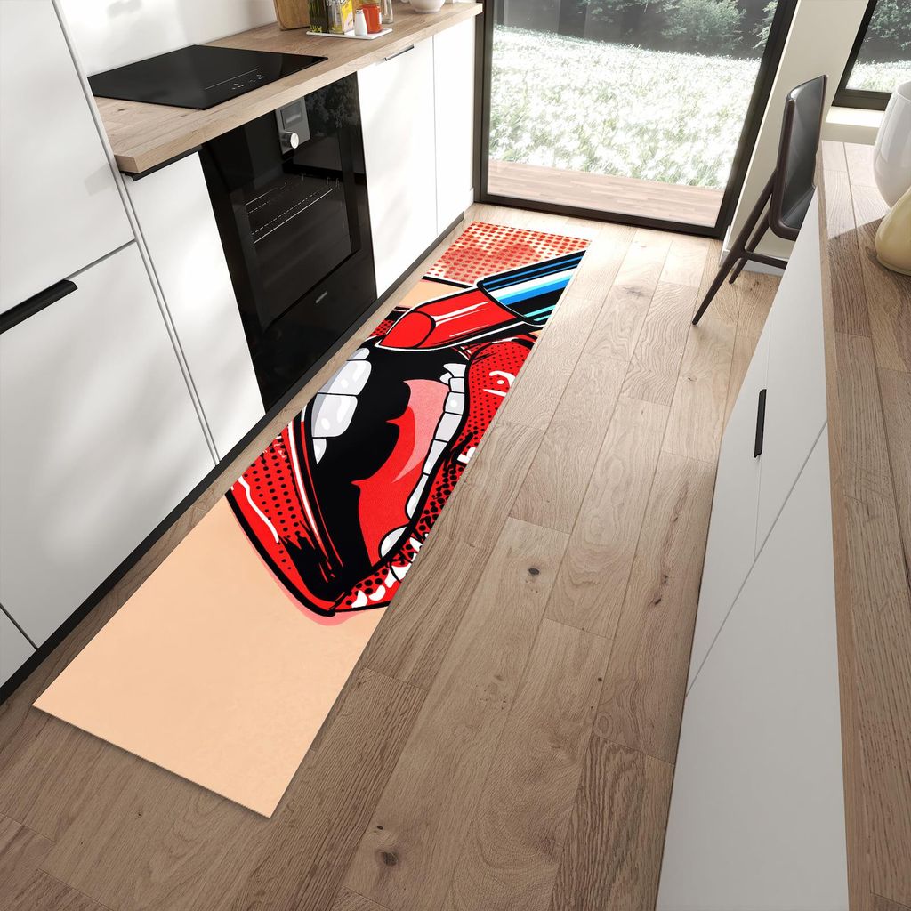 Küchenteppich 60x270cm rutschfest & abwischbar PVC Läufer - Lippenstift Kunst