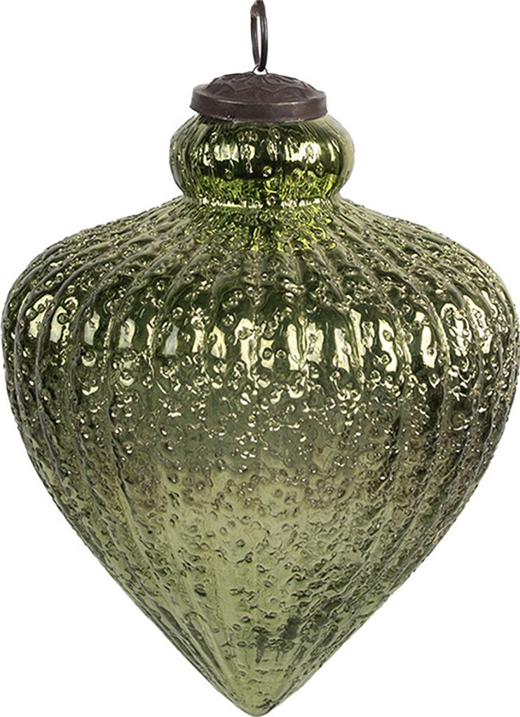 Clayre & Eef Weihnachtskugel Ø 12x16 cm Grün Glas